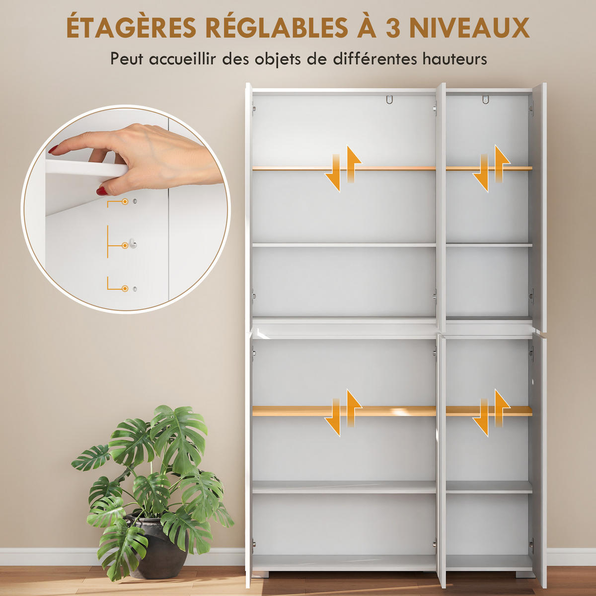 HIGHBOARD DE-11305 Hochglanz, 6 Soft-Close Türen Weiß - Weiß, Holzwerkstoff (34/200/120cm) - ComfortXL