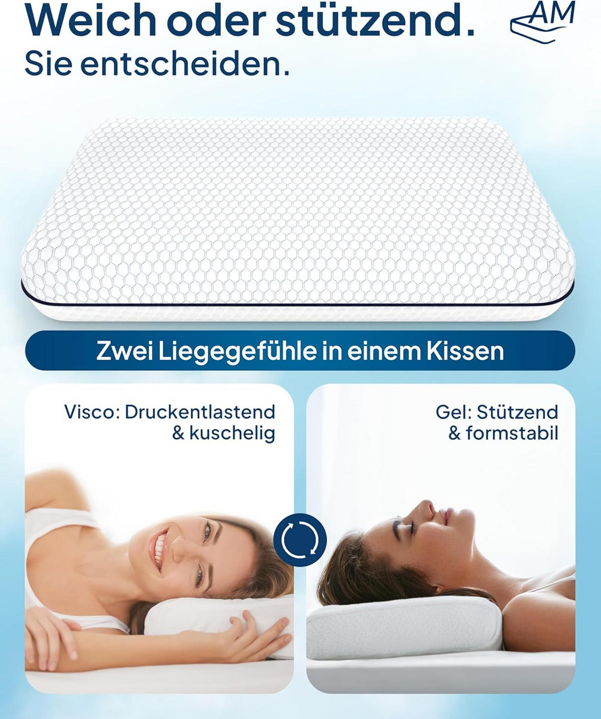 NACKENSTÜTZKISSEN höhenverstellbar - Weiß, Textil (60/35cm) - AM Qualitätsmatratzen