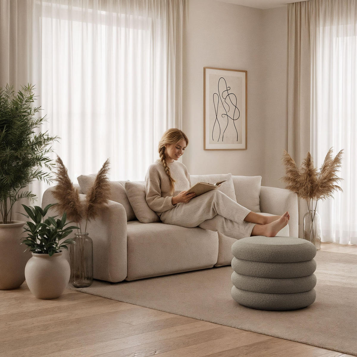 POLSTERHOCKER mit Stauraum Olive - Hellgrün, Textil (42/45/42cm) - RAUMHIRSCH FURNITURE