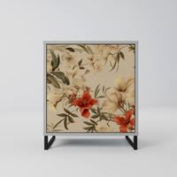 SIDEBOARD BLOOMING HARMONY, Grau, 57,5x42x67,5 cm, Schwarze Metall-Rahmenfüße - Multicolor/Schwarz, Holzwerkstoff/Metall (57.5/67.5/42cm) - SpaceRebels