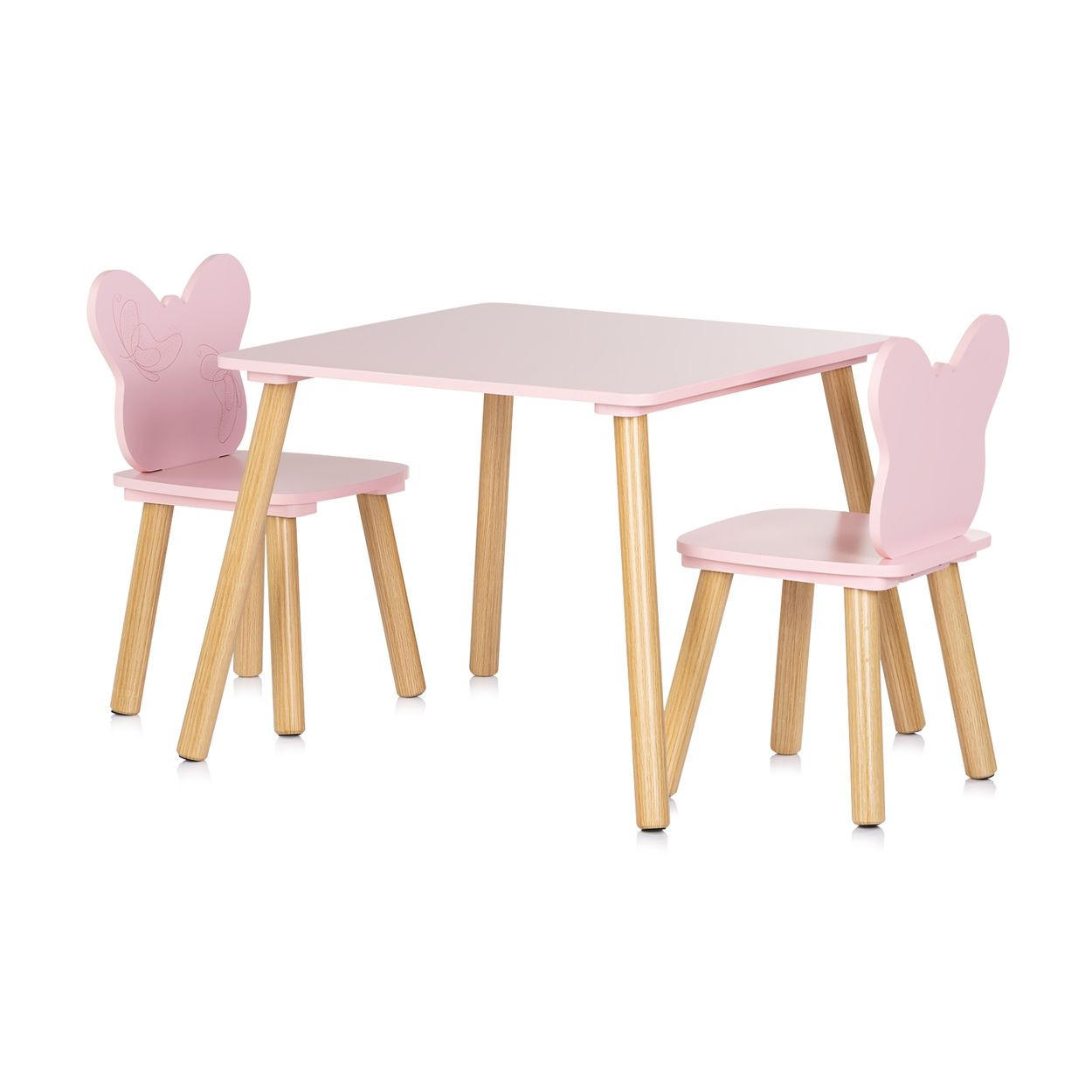 KINDERSITZGRUPPE 3-teilig rosa 55 x 55 cm, Holztisch, 2 Holzstühle, Kiefernholzbeine, weiß, 3-teilig - Rosa, Holzwerkstoff (55/45/55cm) - Chipolino