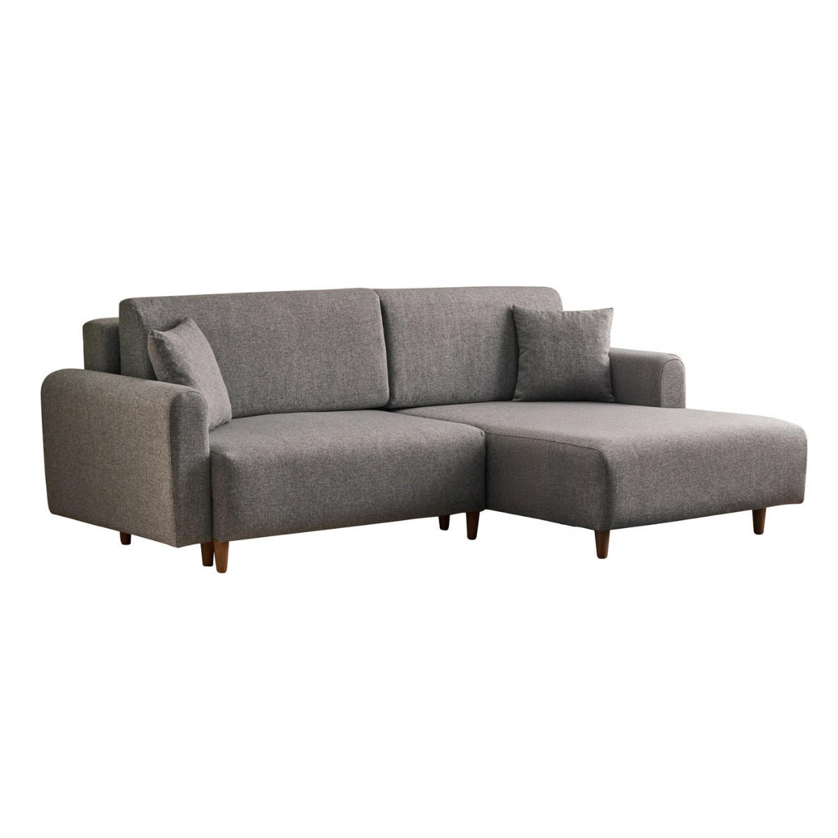 ECKSOFA mit Schlaffunktion und rechtsseitiger Récamiere aus Stoff - mane 246/160/85 cm - Grau, Holz (160/246cm) - Calicosy
