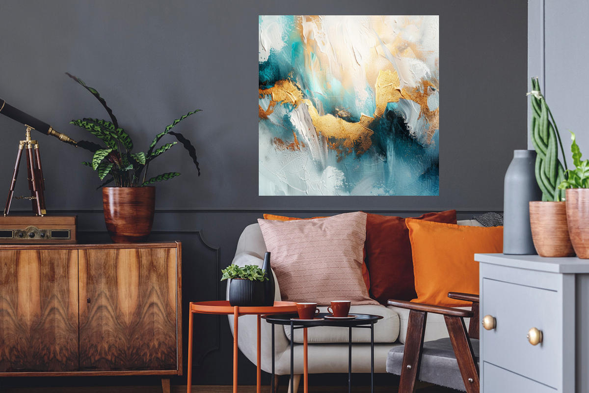 WANDTATTOO Abstrakt - Kunst - Gold - Blau 50x50 cm - Petrol, Kunststoff (50/50/0.1cm) - MuchoWow