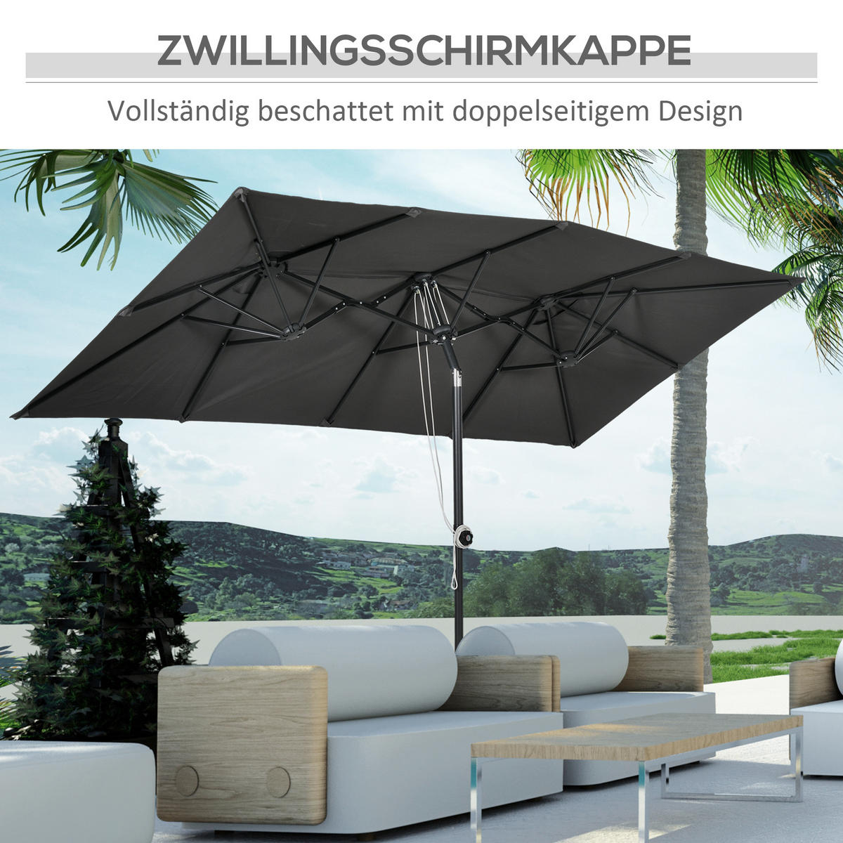 SONNENSCHIRM, Polyester, Metall, Grau - Grau, Metall (150/295cm) - Outsunny