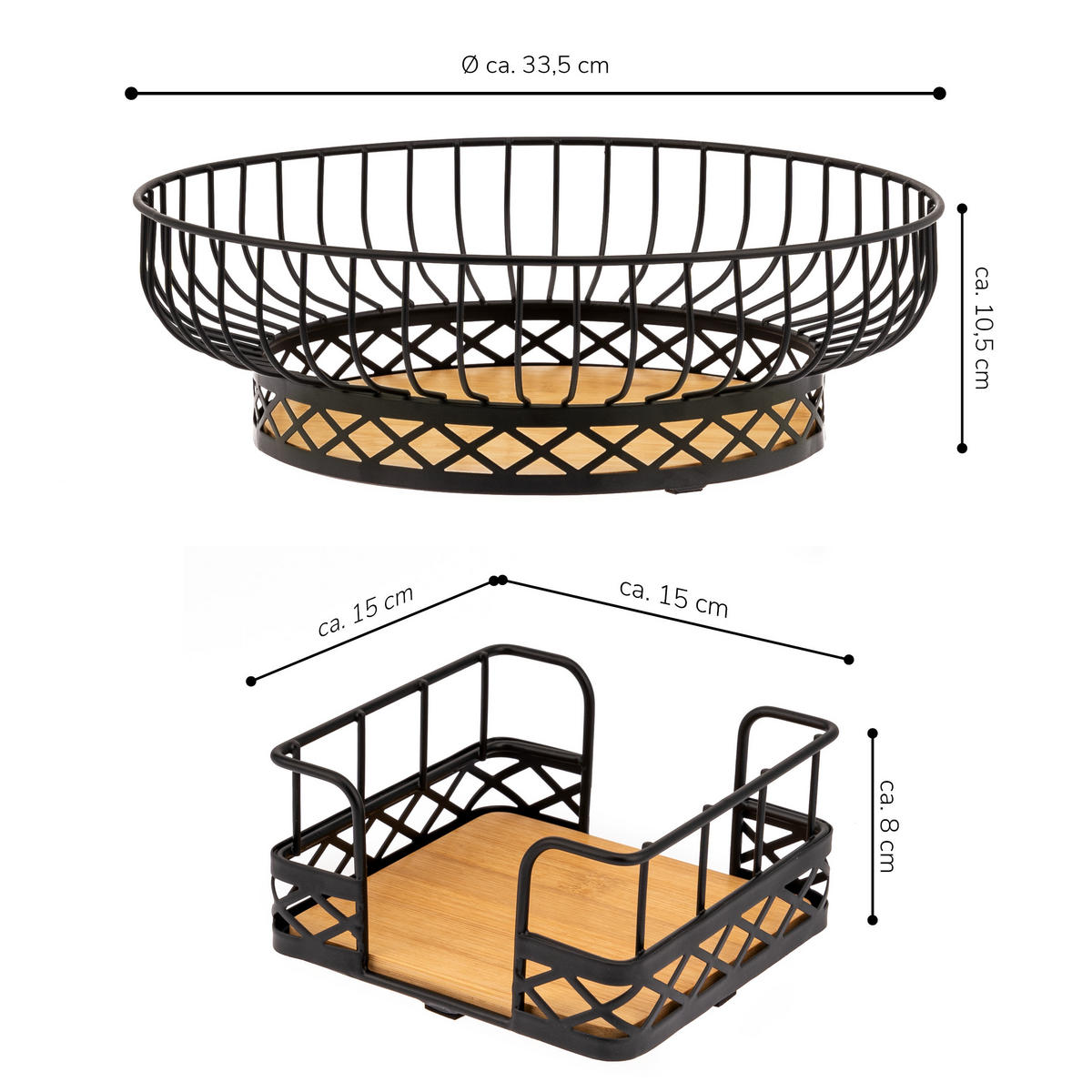 OBSTKORB mit Serviettenhalter, Bambus, Metall, schwarz - Schwarz, Metall (34/10.5cm) - bremermann