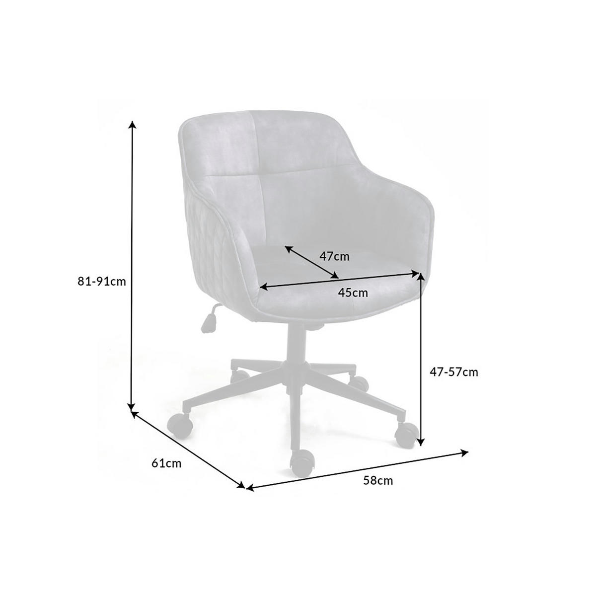 STUHL EUPHORIA Samt Dunkelgrau 90 cm - Dunkelgrau/Schwarz, Textil/Metall (58/81/60cm) - riess-ambiente