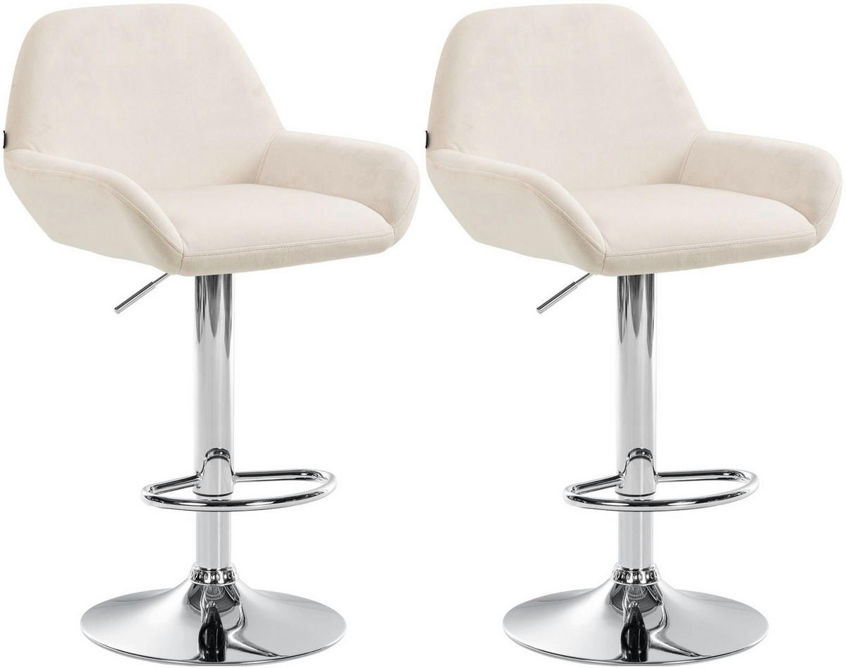 BARHOCKER 2er Set Samt Creme - Chromfarben/Creme, Textil/Metall (51/89/52cm) - CLP