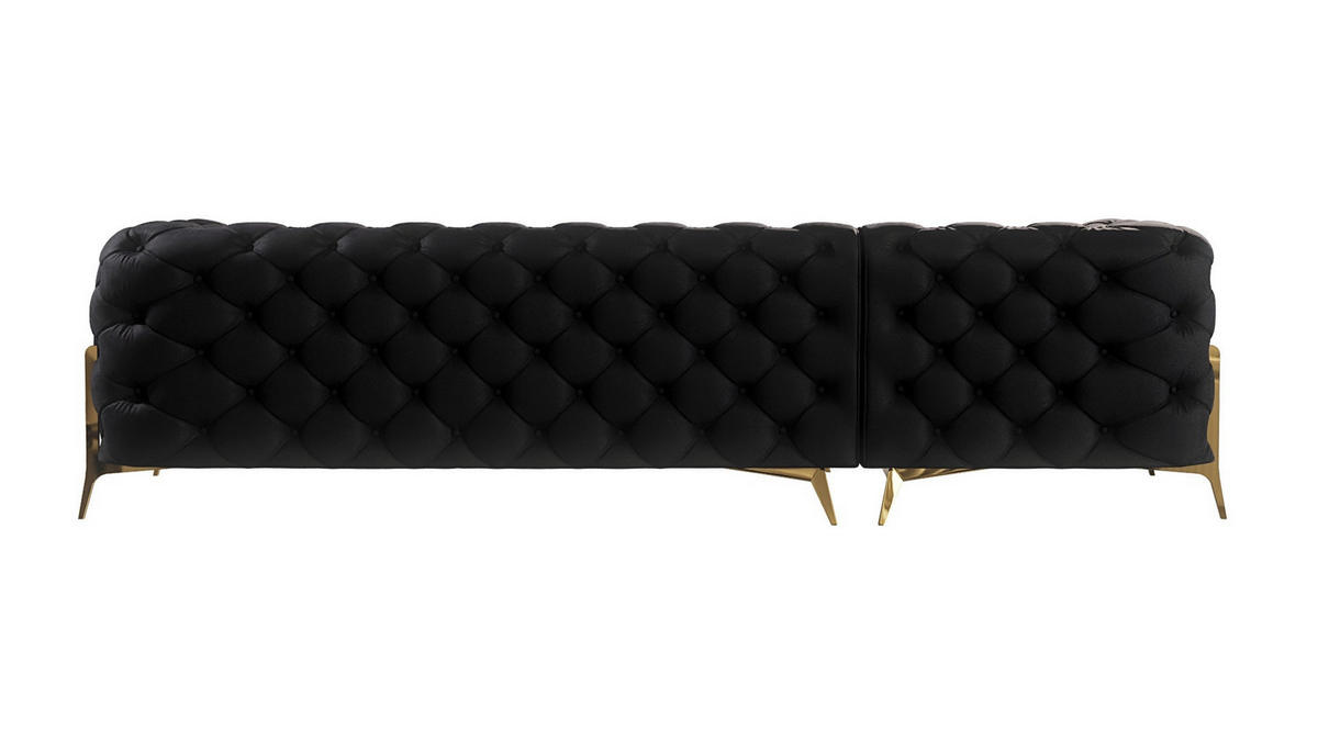 ECKSOFA Chesterfield Lexi Schwarz Samt, Ottomane links - Goldfarben/Schwarz, Holz/Textil (305/200cm) - S-Style Möbel
