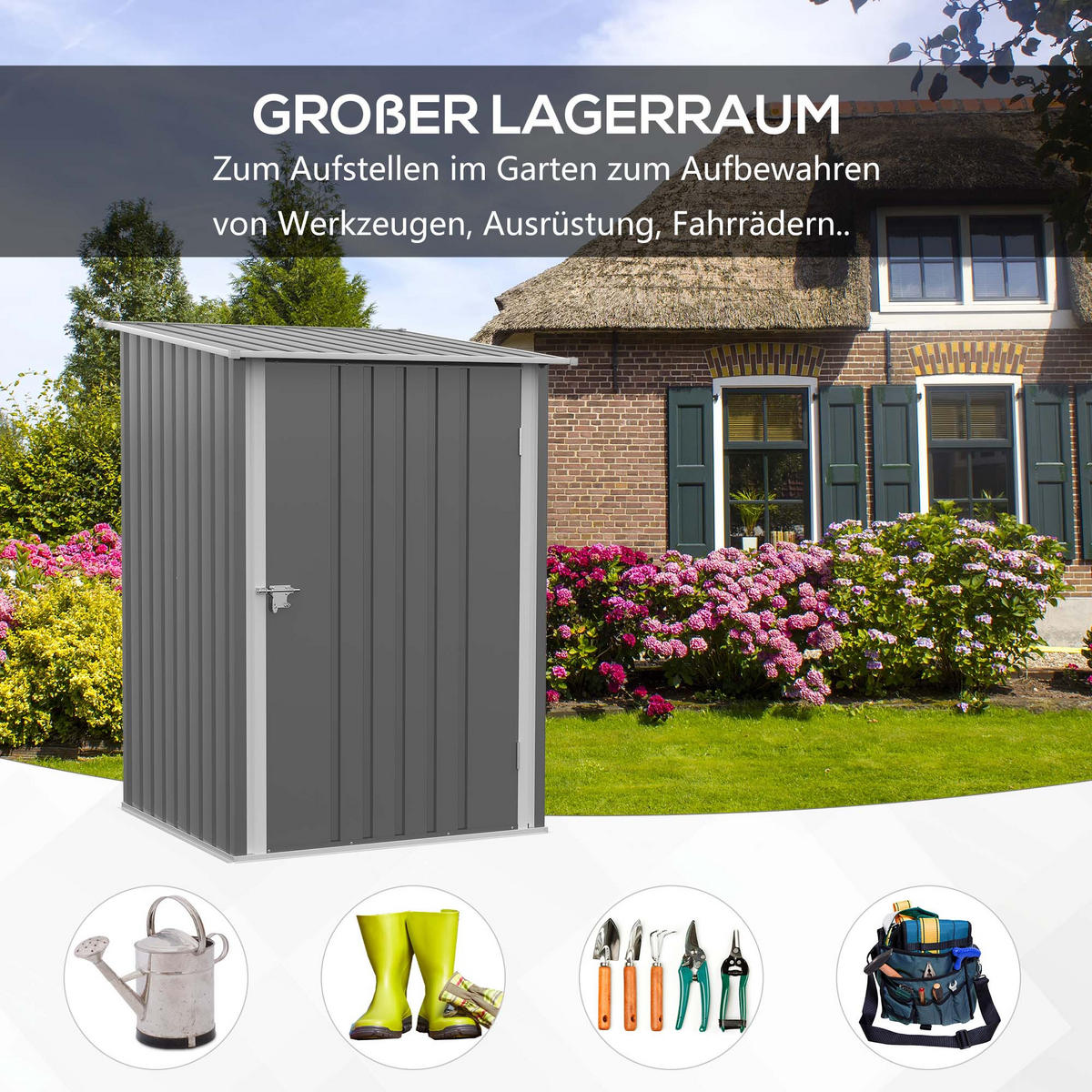 GERÄTEHAUS aus Stahl, 0,92 m² Geräteschuppen, Gartenschrank abschließbar, Grau - Grau, Metall (103/160/100cm) - Outsunny