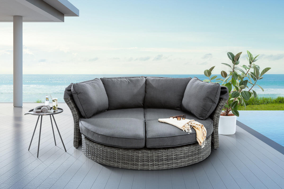 SONNENINSEL SEATTLE Polyrattan Grau 178105 cm - Grau, Textil/Metall (195/168/178cm) - riess-ambiente
