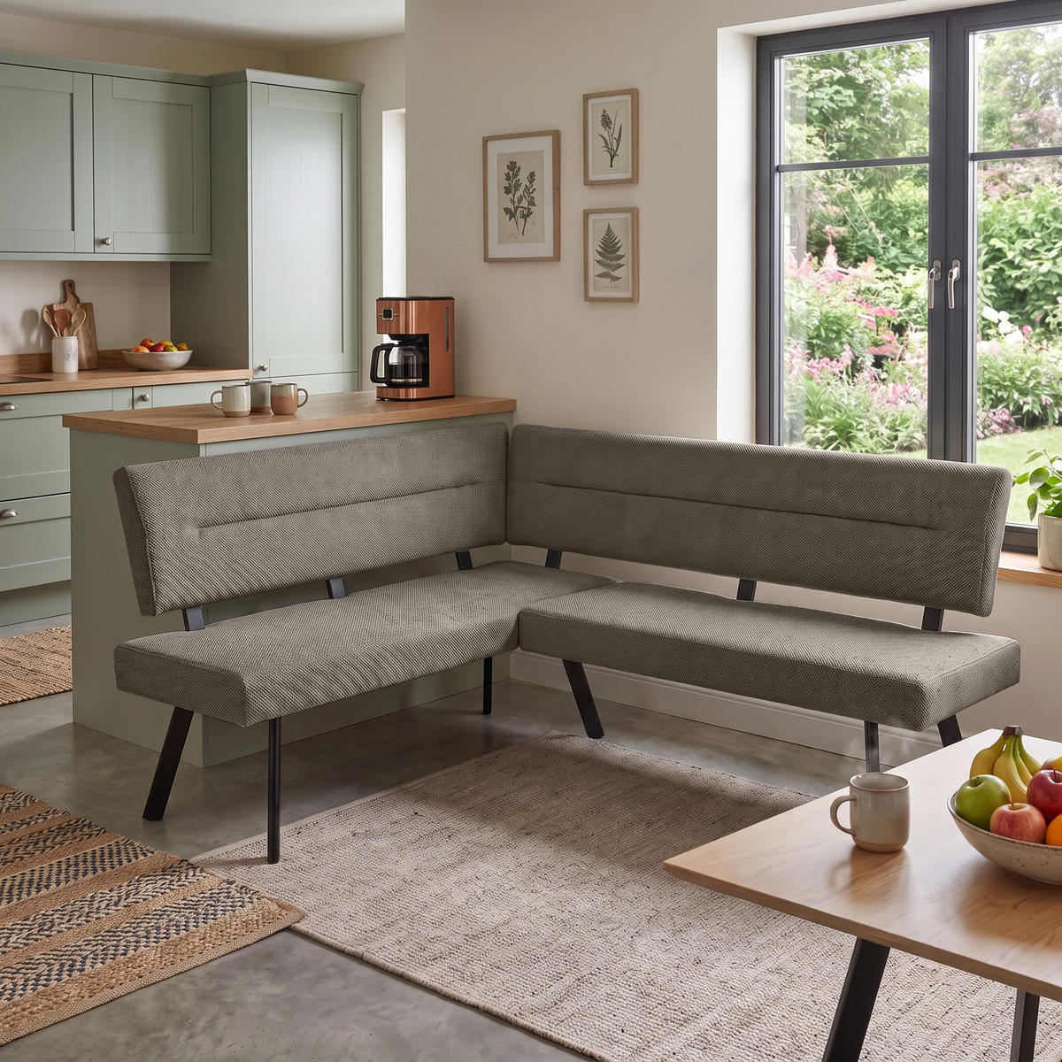 ECKBANK Zerra 192x153 cm, mit Metallbeinen, Curio-Stoff, Braun - Schwarz/Braun, Metall (192/153cm) - Beautysofa