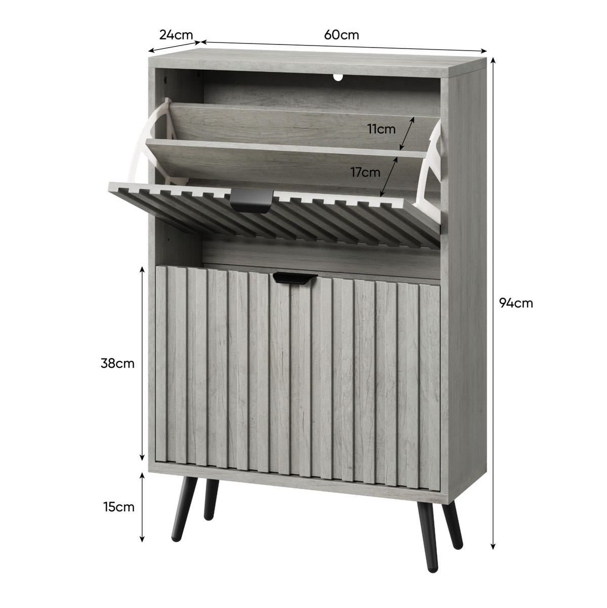 SCHUHSCHRANK aus MDF & Spanplatte in Grau mit 2 Flip-Schubladen - Grau, Holzwerkstoff (60/94/24cm) - Modfu