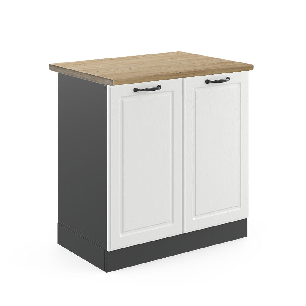 SPÜLENUNTERSCHRANK R-Line Weiß Landhaus 80 cm, AP Eiche - Anthrazit/Weiß, Holzwerkstoff (80/81.6/60cm) - Vicco