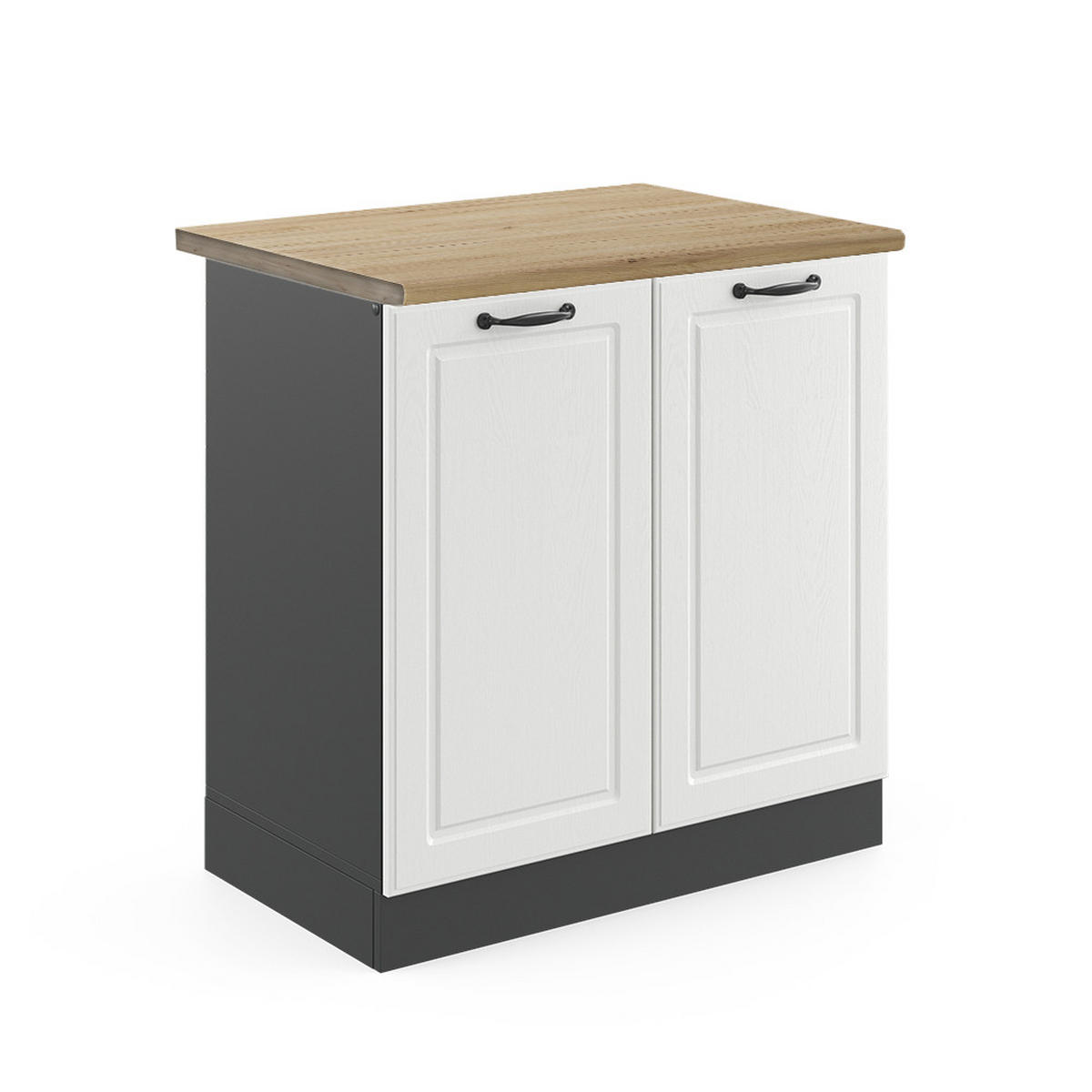 SPÜLENUNTERSCHRANK R-Line Weiß Landhaus 80 cm, AP Eiche - Anthrazit/Weiß, Holzwerkstoff (80/81.6/60cm) - Vicco