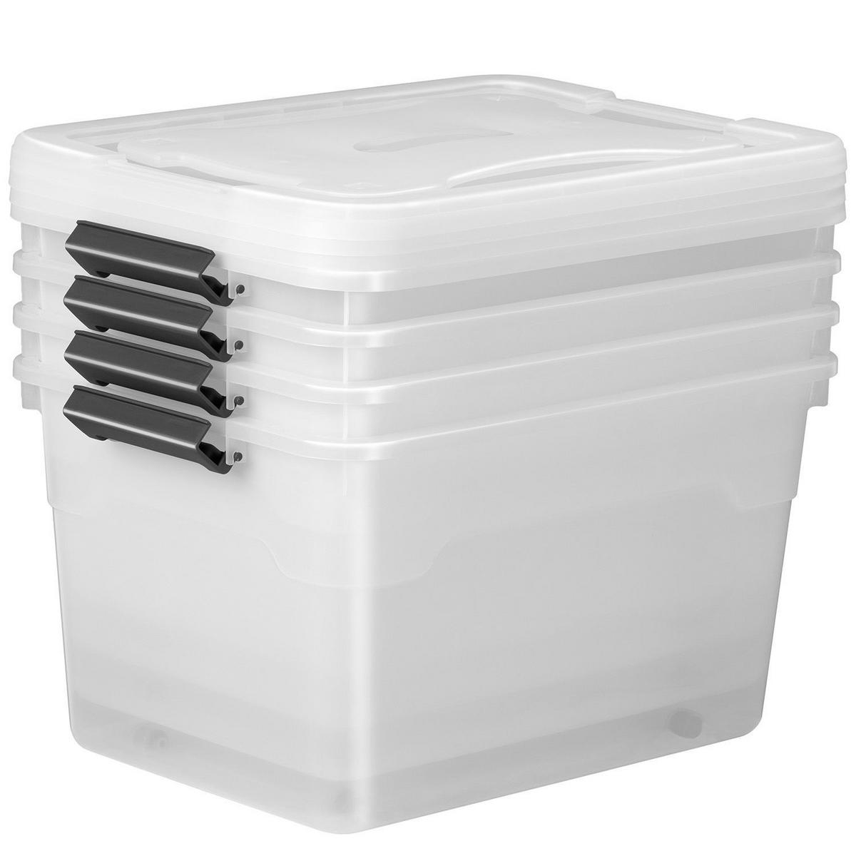 AUFBEWAHRUNGSBOX mit Deckel 45L semitransparent (4er-Set) - Weiß, Kunststoff (38/30/52cm) - Juskys