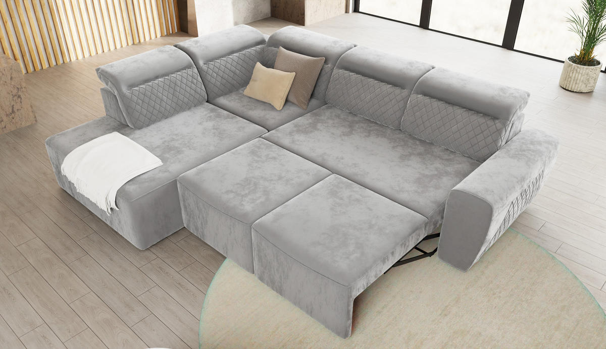 ECKSOFA Reid Grau Samt - Schwarz/Grau, Holz/Kunststoff (273/224cm) - S-Style Möbel