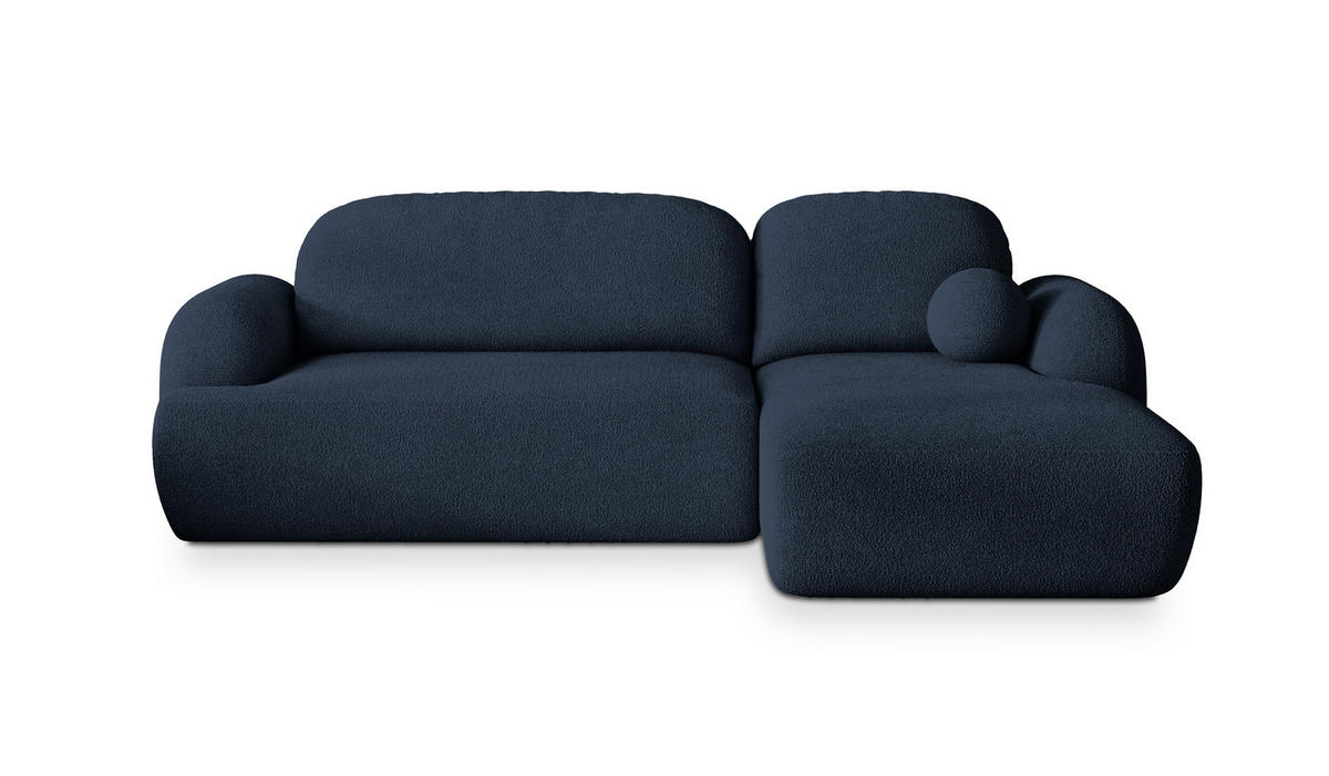 ECKSOFA MODENZA N R-S Blau Boucle-Stoff mit Schlaffunktion - Blau, Holz (266/148cm) - MASSENO