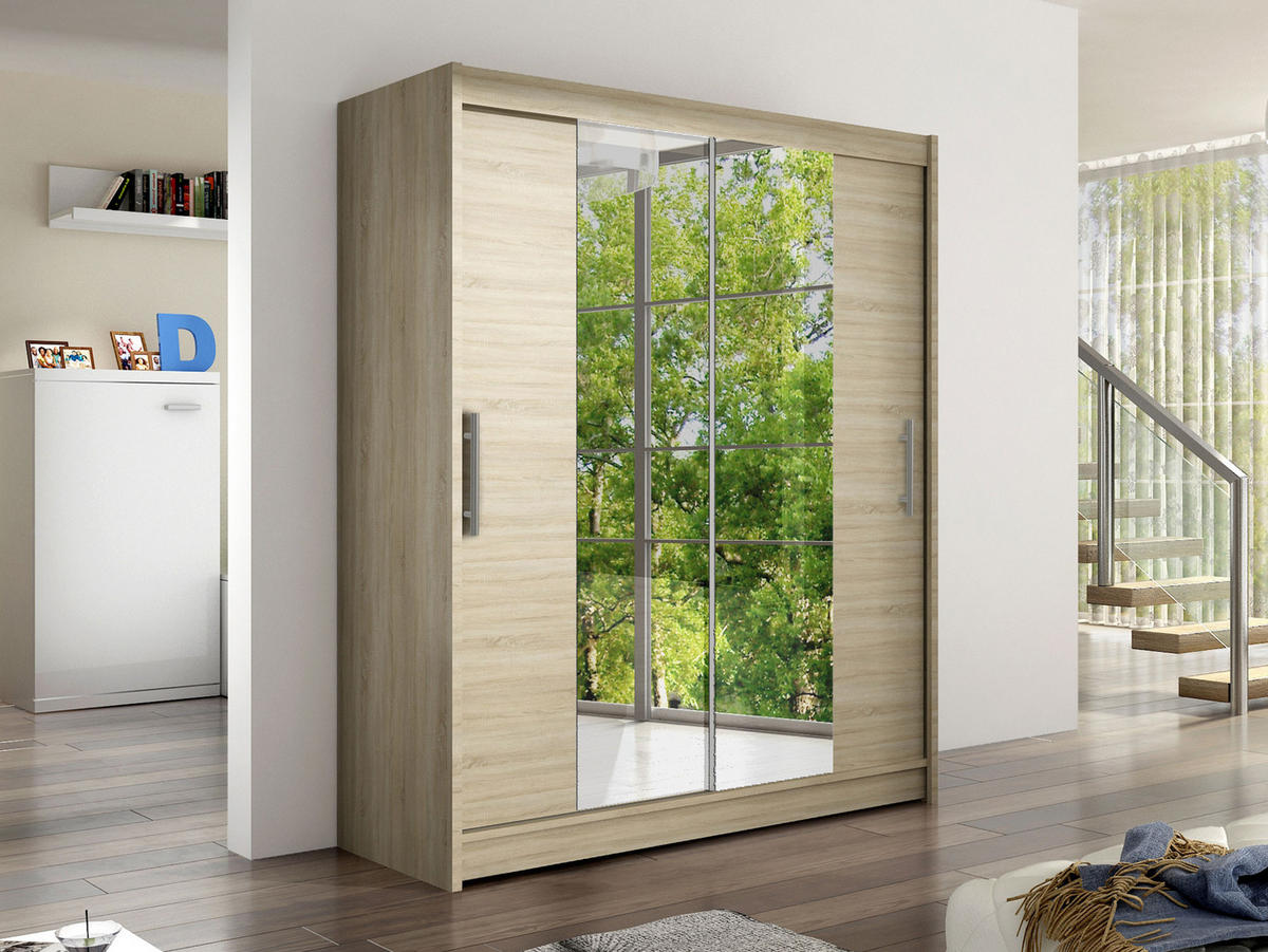 SCHWEBETÜRENSCHRANK Westa II - Silberfarben/Sonoma Eiche, Holzwerkstoff/Metall (150/200/58cm) - MIRJAN24