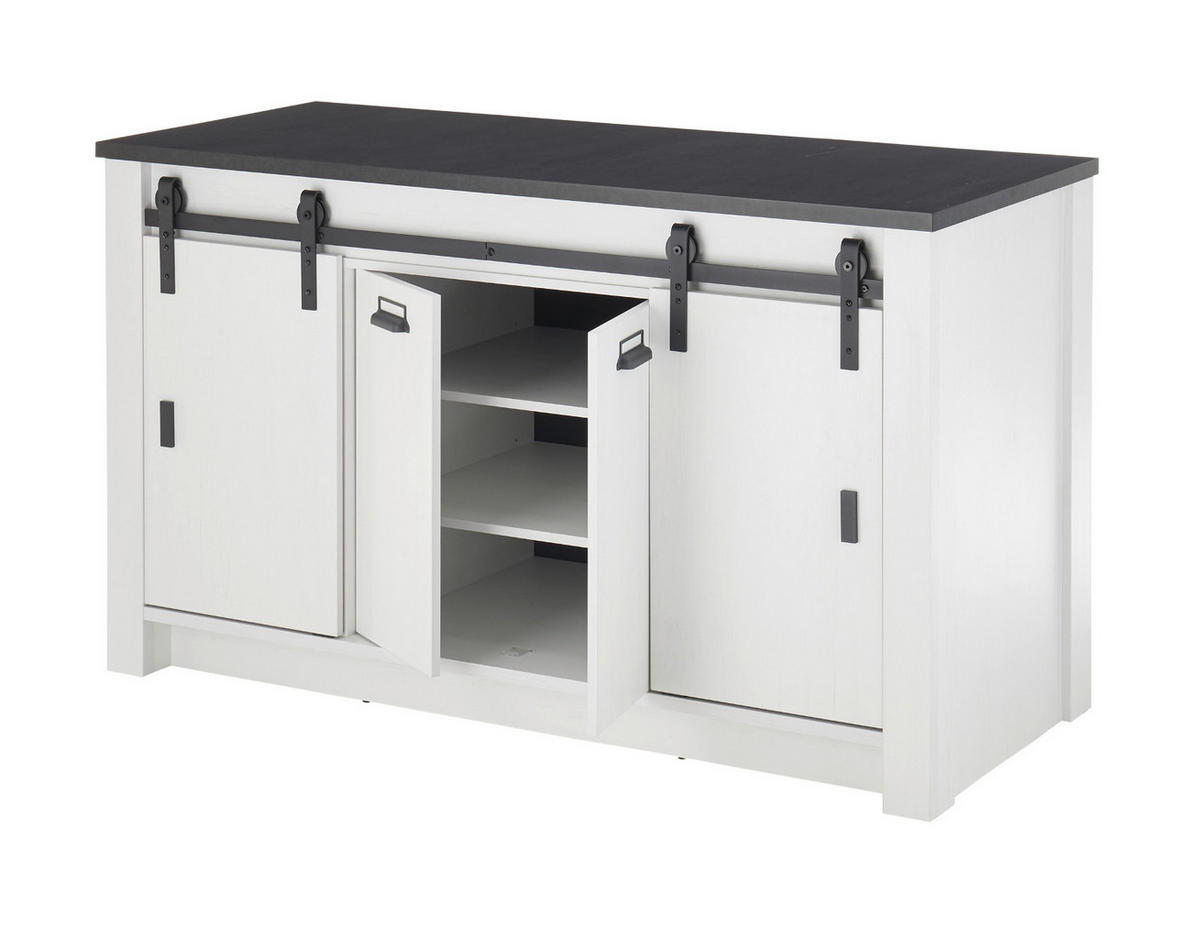 KÜCHENSCHRANK weiß Pinie, anthrazit Landhaus 161 cm, Küche Unterschrank für Spüle oder Kochfeld - Anthrazit/Schwarz, Holzwerkstoff/Metall (161/93/64cm) - Furn.Design