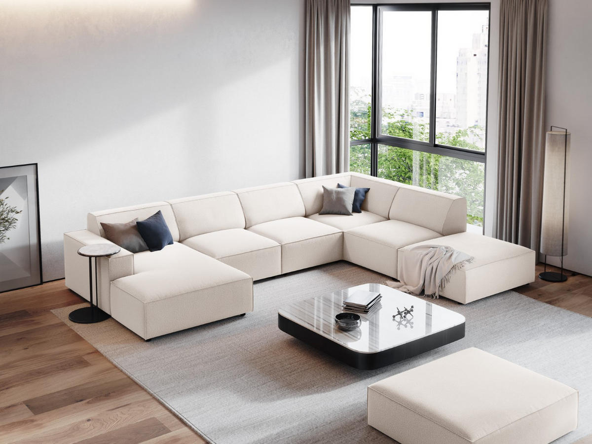 PANORAMASOFA rechts Jodie aus strukturiertem Stoff leichtes beige 7 Sitzplätze - Beige, Textil (262/70/364cm) - Micadoni