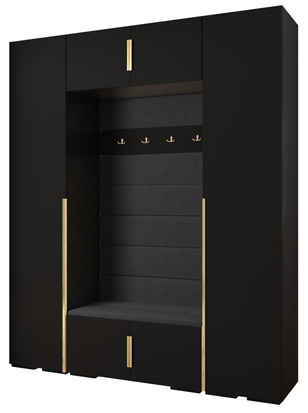 Abiks Möbel Garderoben-Set Schwarz, Schwarz, Gold 200x236.7x47 cm