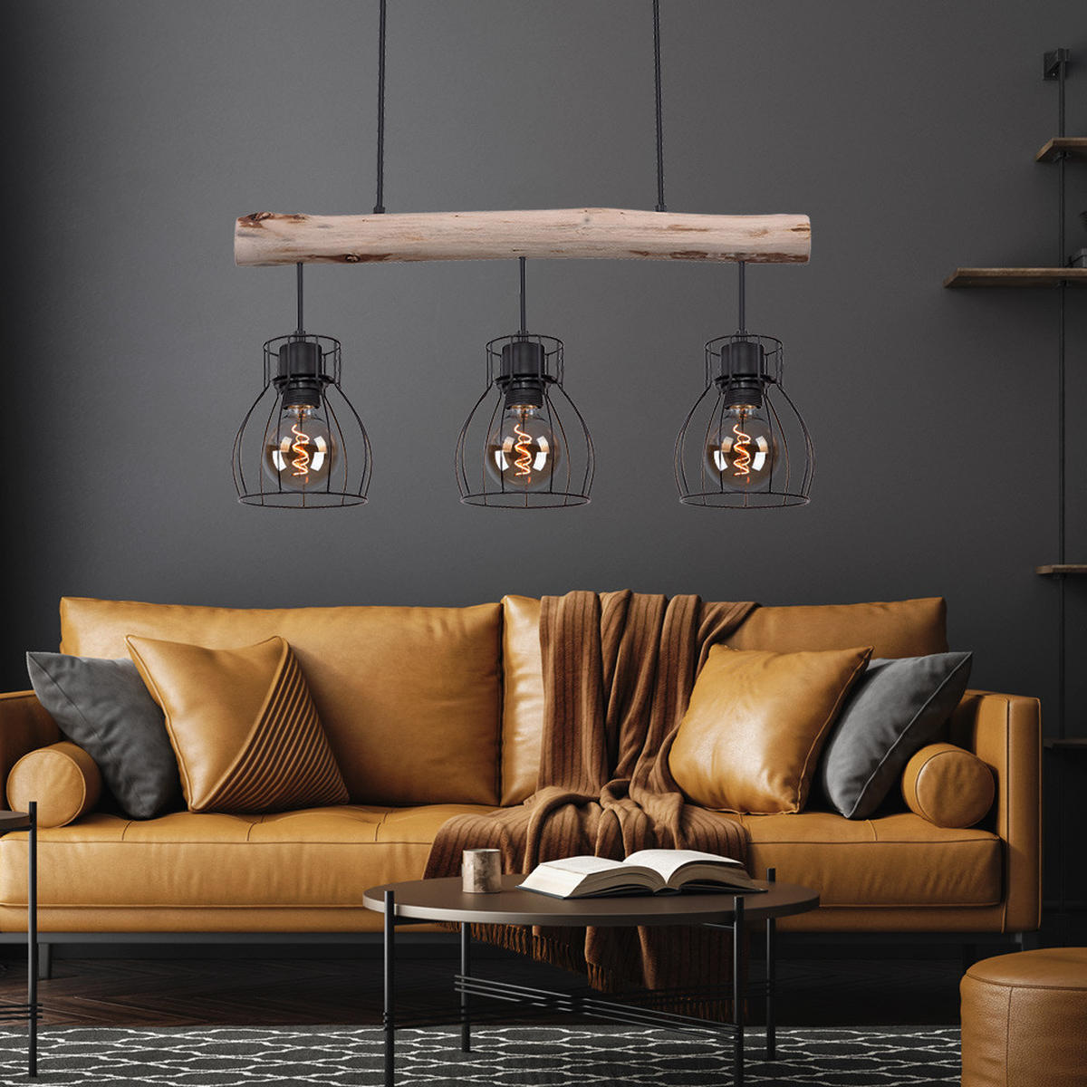 HÄNGELEUCHTE Balken Braun Schwarz - Braun, Holz (55/13.6/140cm)