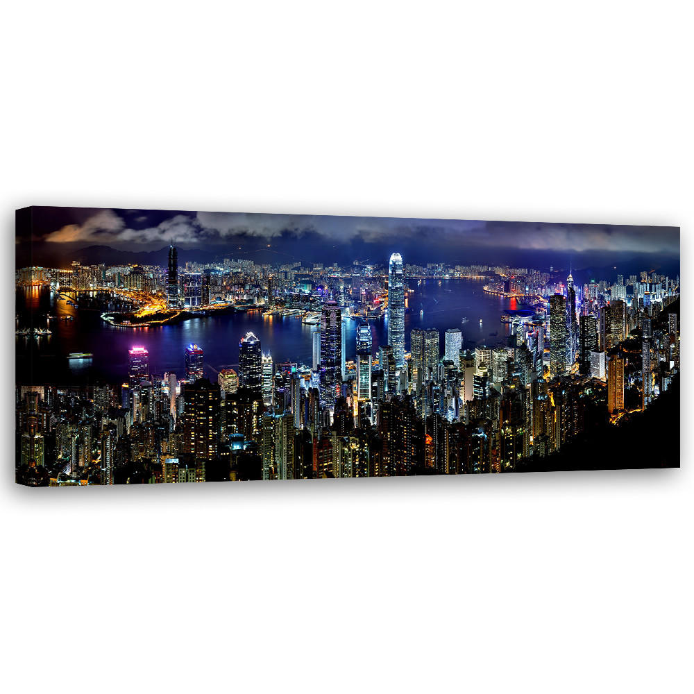 WANDBILD new york bei nacht - Blau, Textil (90/30cm) - Feeby