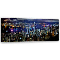 WANDBILD new york bei nacht - Blau, Textil (90/30cm) - Feeby