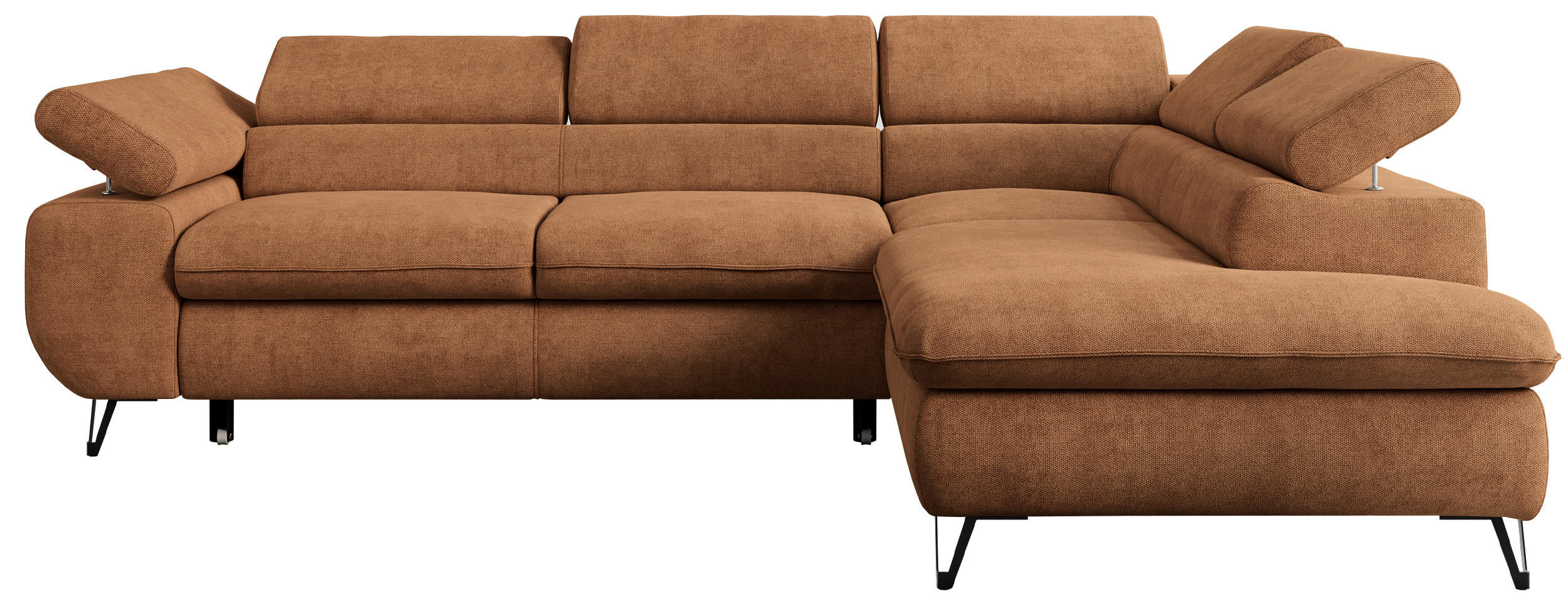 ECKSOFA PETER L Orange Struktur - Rechts Seite - Schwarz/Orange, Textil/Metall (273/208cm) - MKS