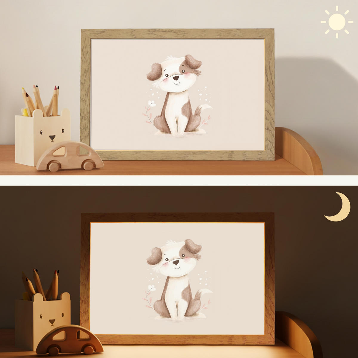 NACHTTISCHLAMPE Hund - Gefleckt - Braun 30x20 cm - Beige, Holzwerkstoff (8/30/20cm)