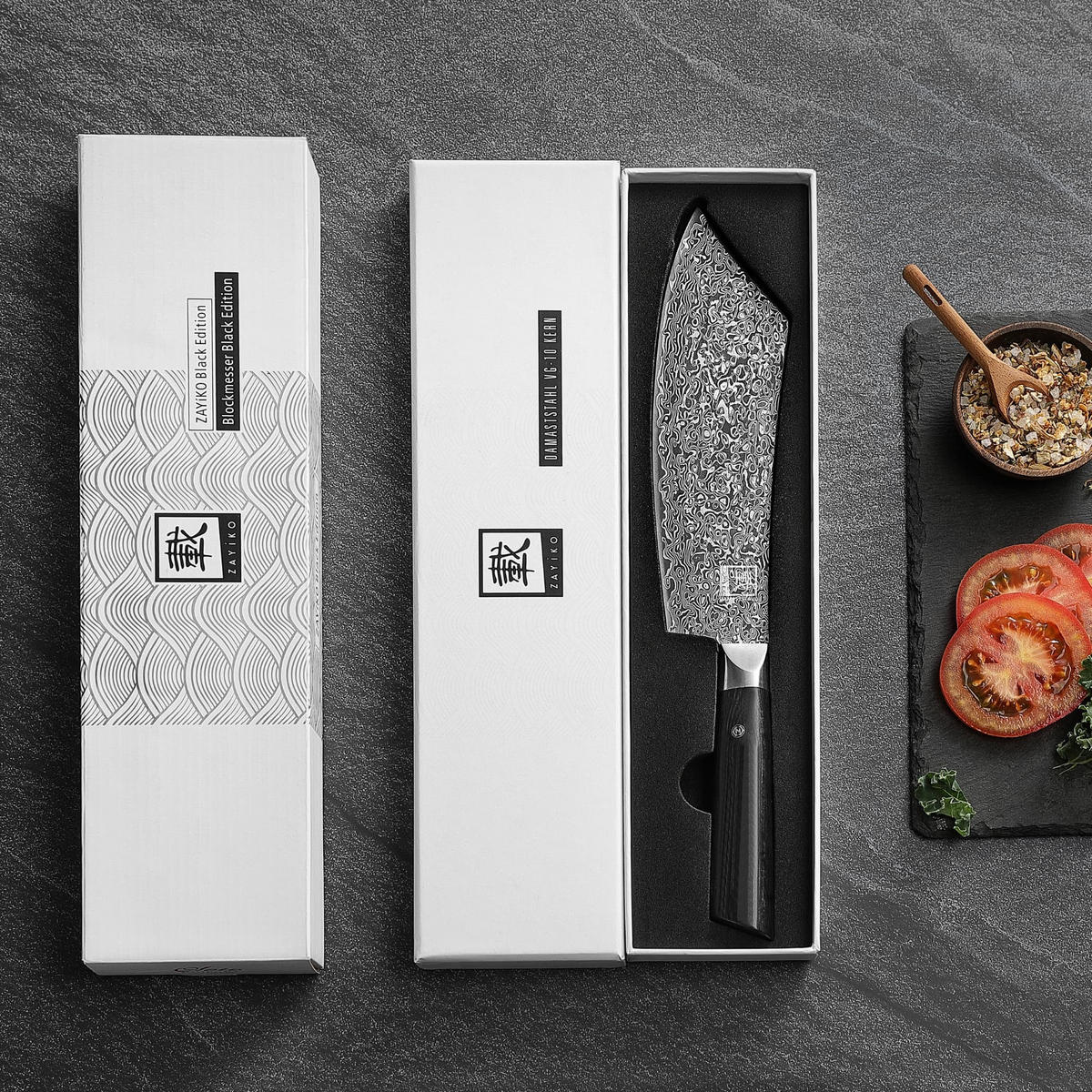 BLOCKMESSER Black Edition Damast Hakata Bocho - Braun, Metall (34cm) - Zayiko