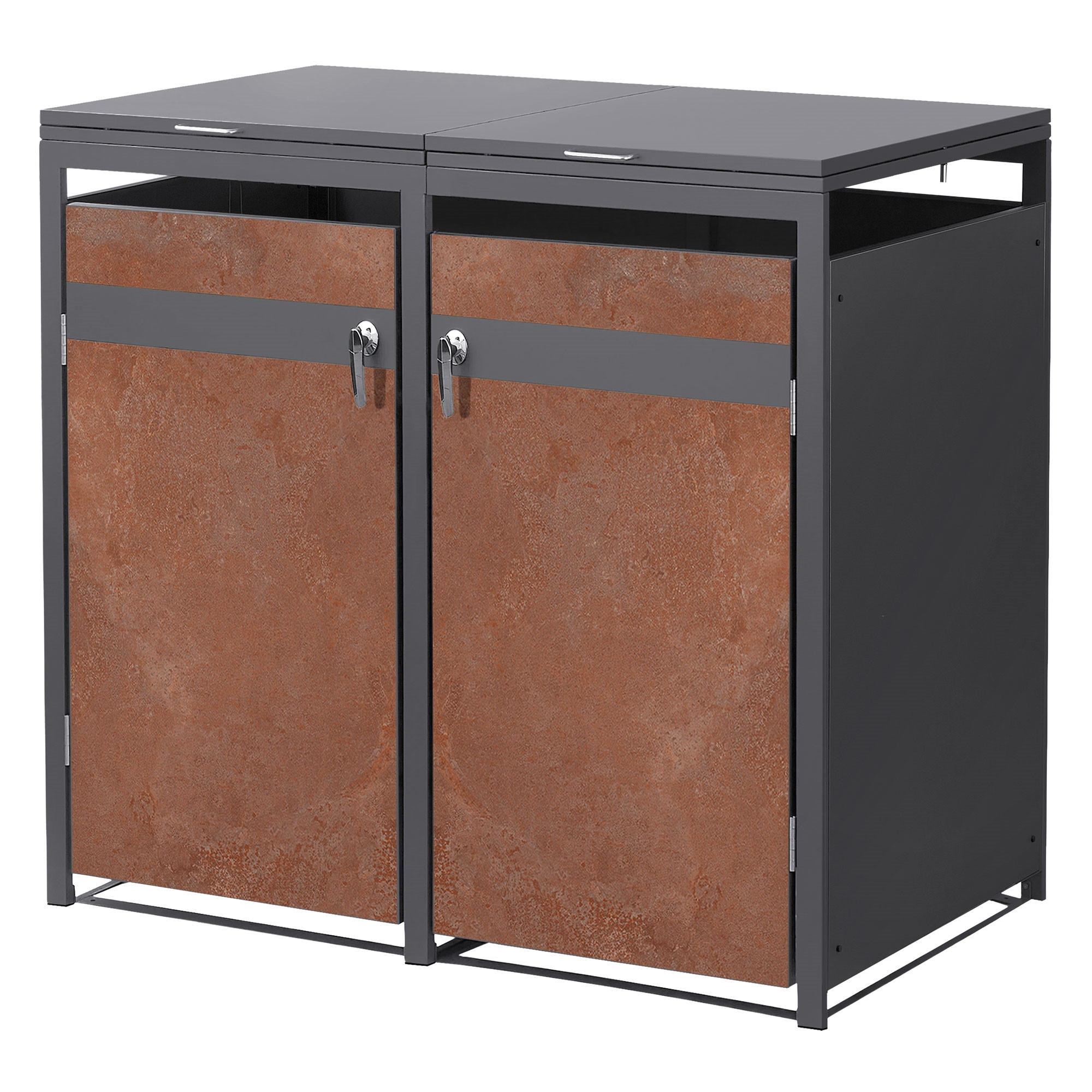 MÜLLTONNENBOX 2er Anthrazit-Rostoptik - Rotbraun, Metall (132/120/80cm) - ML-DESIGN