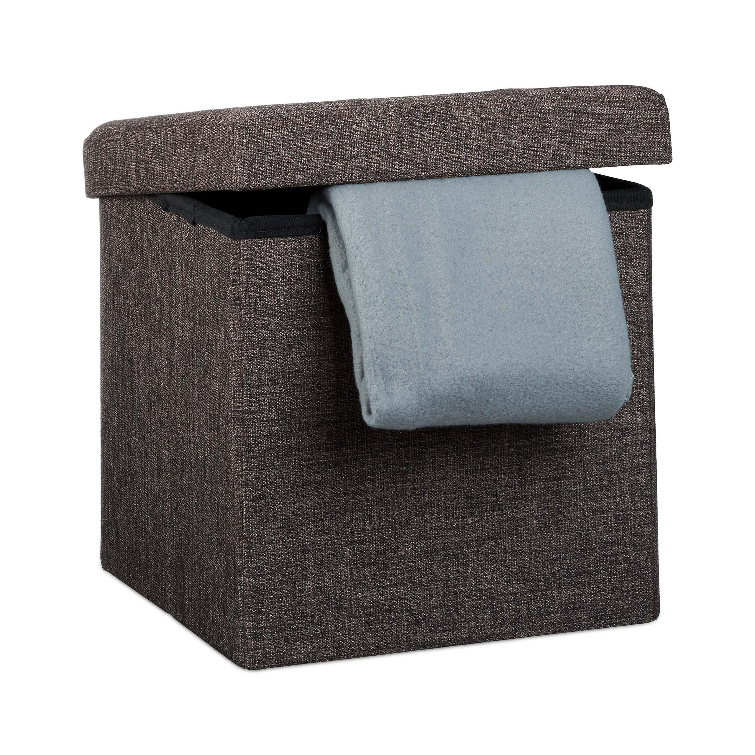 SITZHOCKER Braun Leinen faltbar Stauraum - Braun, Holzwerkstoff/Textil (38/38/38cm) - Relaxdays