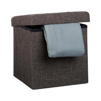 SITZHOCKER Braun Leinen faltbar Stauraum - Braun, Holzwerkstoff/Textil (38/38/38cm) - Relaxdays