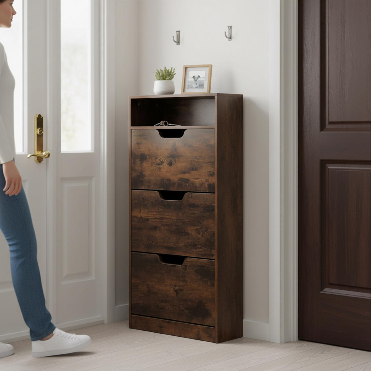 SCHUHSCHRANK - Braun, Holzwerkstoff/Kunststoff (60/140/24cm) - Relaxdays