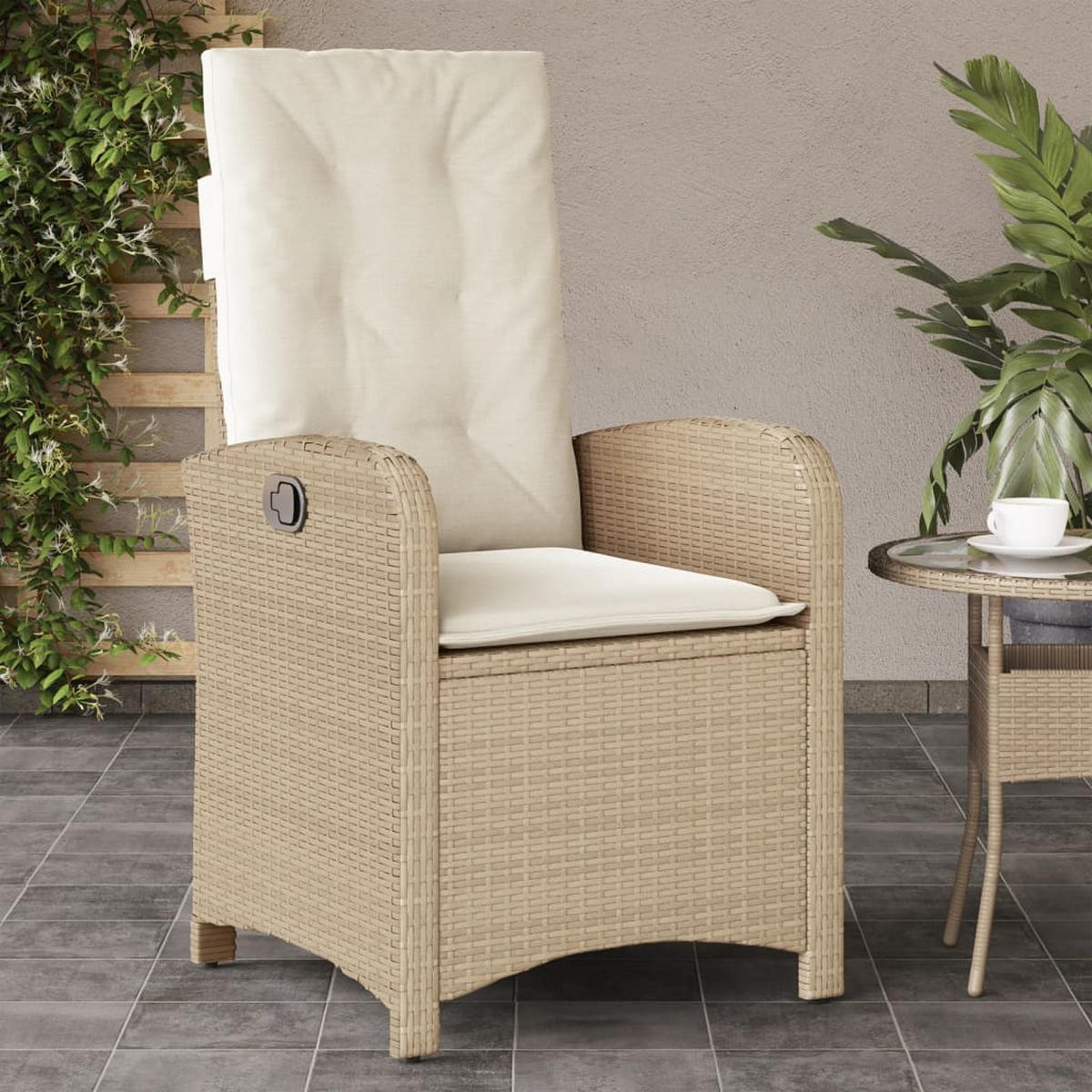 GARTENSESSEL Mit Kissen Verstellbar Beige Poly Rattan - Beige, Kunststoff (58.5/93/57cm) - vidaXL