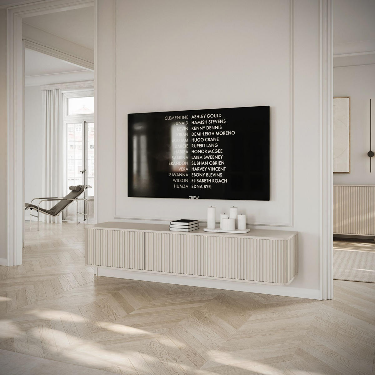 TV-HÄNGEBOARD Ovarlo Greige mit geriffelten Fronten 163/49/38 cm - Taupe, Holzwerkstoff (163.2/31.2/38cm) - Selsey