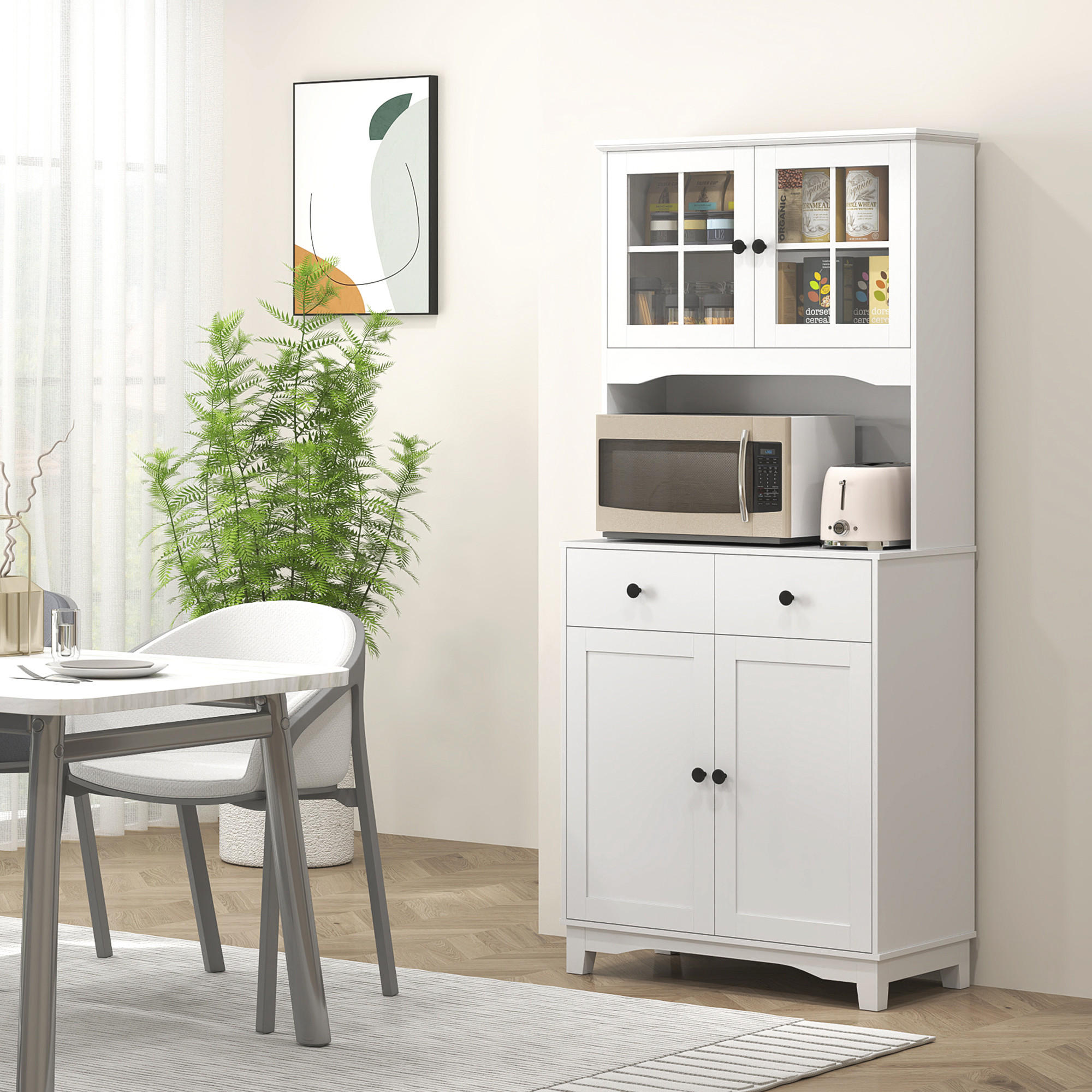 KÜCHENSCHRANK Hochschrank mit Mikrowellenregal, 74,5 x40 x 172 cm, Weiß - Weiß, Holzwerkstoff (74.5/172/40cm) - HOMCOM