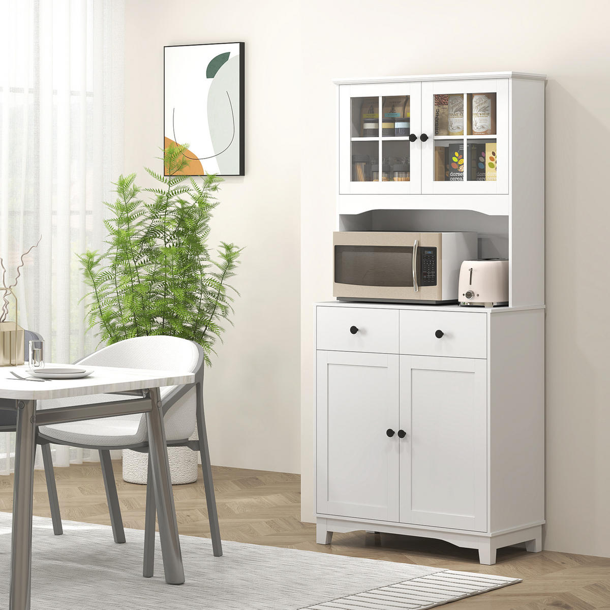 KÜCHENSCHRANK Hochschrank mit Mikrowellenregal, 2 Schränken für Wohnzimmer - Schwarz/Weiß, Holzwerkstoff/Kunststoff (40/172/74.5cm) - HOMCOM