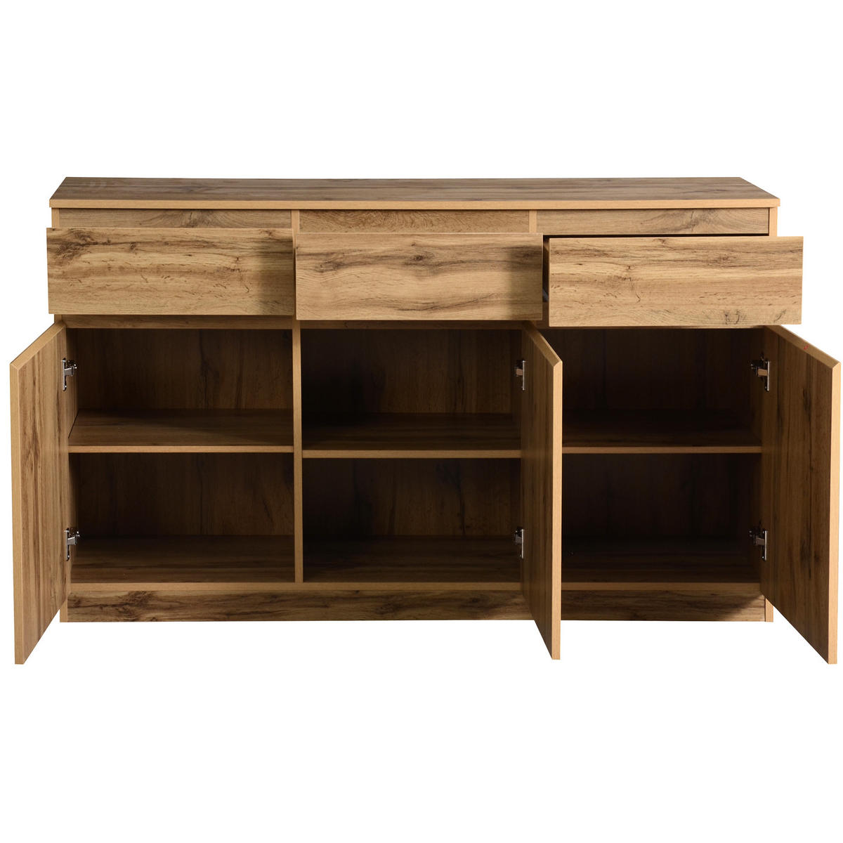 SIDEBOARD DE-37719 mit 3 Türen und 3 Schubladen Holzfarbe - Naturfarben, Holzwerkstoff (135/81/40cm) - ComfortXL