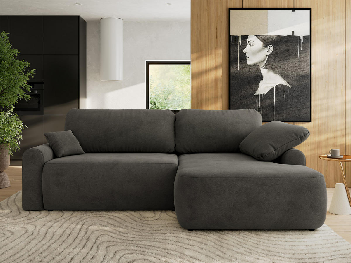 ECKSCHLAFSOFA CUBO L Dunkelgrau Velvet - rechts - Dunkelgrau/Schwarz, Kunststoff/Textil (187/273cm) - MKS
