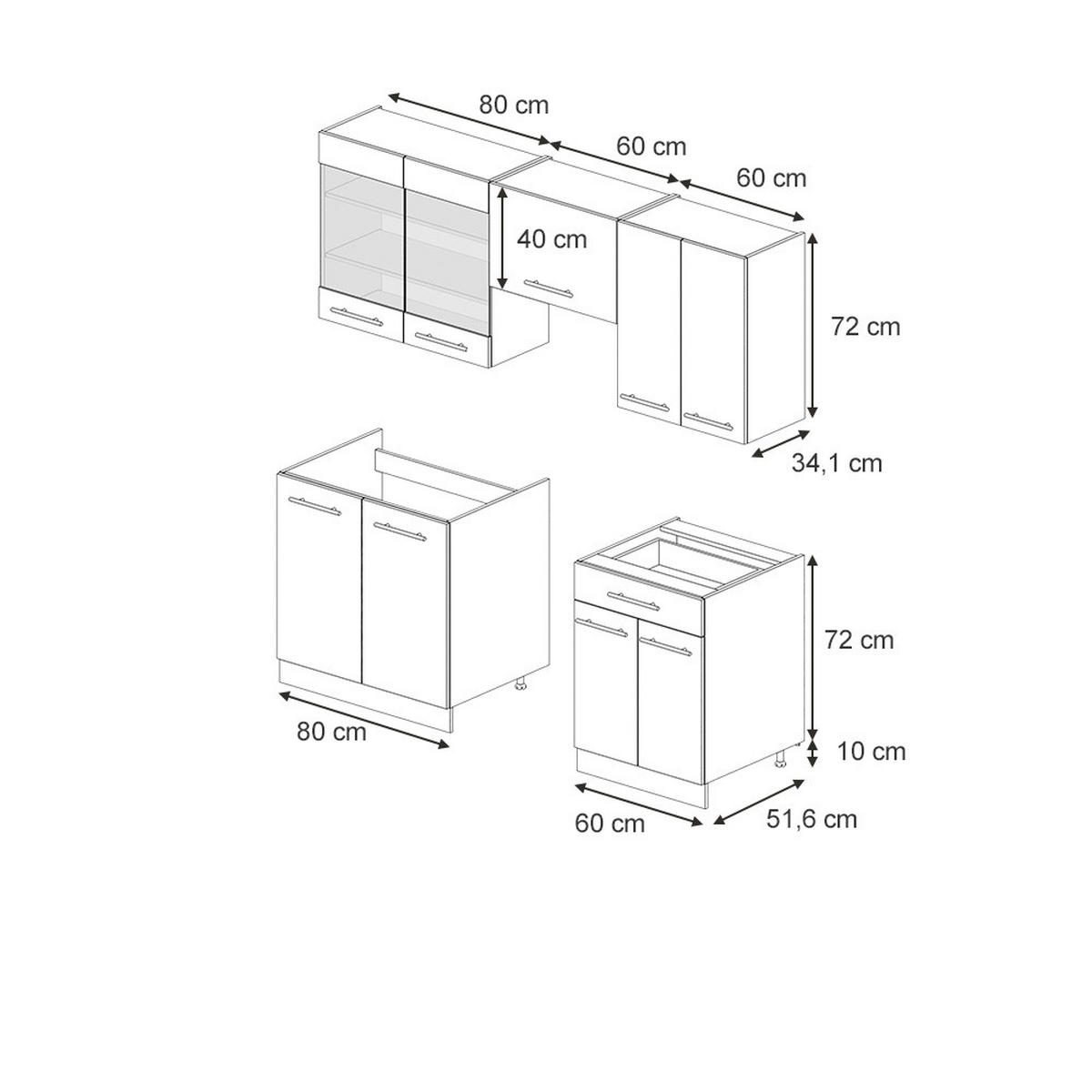 KÜCHENZEILE Fame-Line Dunkelblau Hochglanz/Goldkraft Eiche 200 cm AP Eiche - Eiche Wotan/Dunkelblau, Holzwerkstoff (200/81.6/60cm) - Vicco