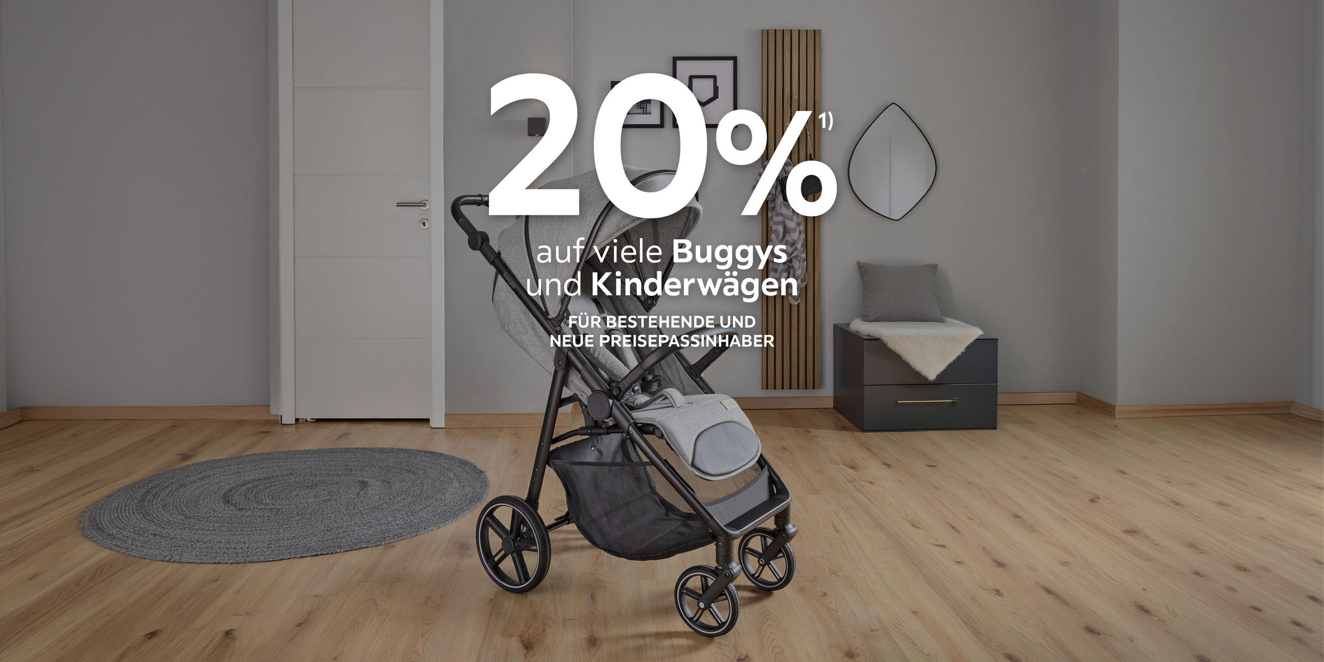20% auf viele Buggys und Kinderwägen; Für bestehende und neue Preisepassinhaber