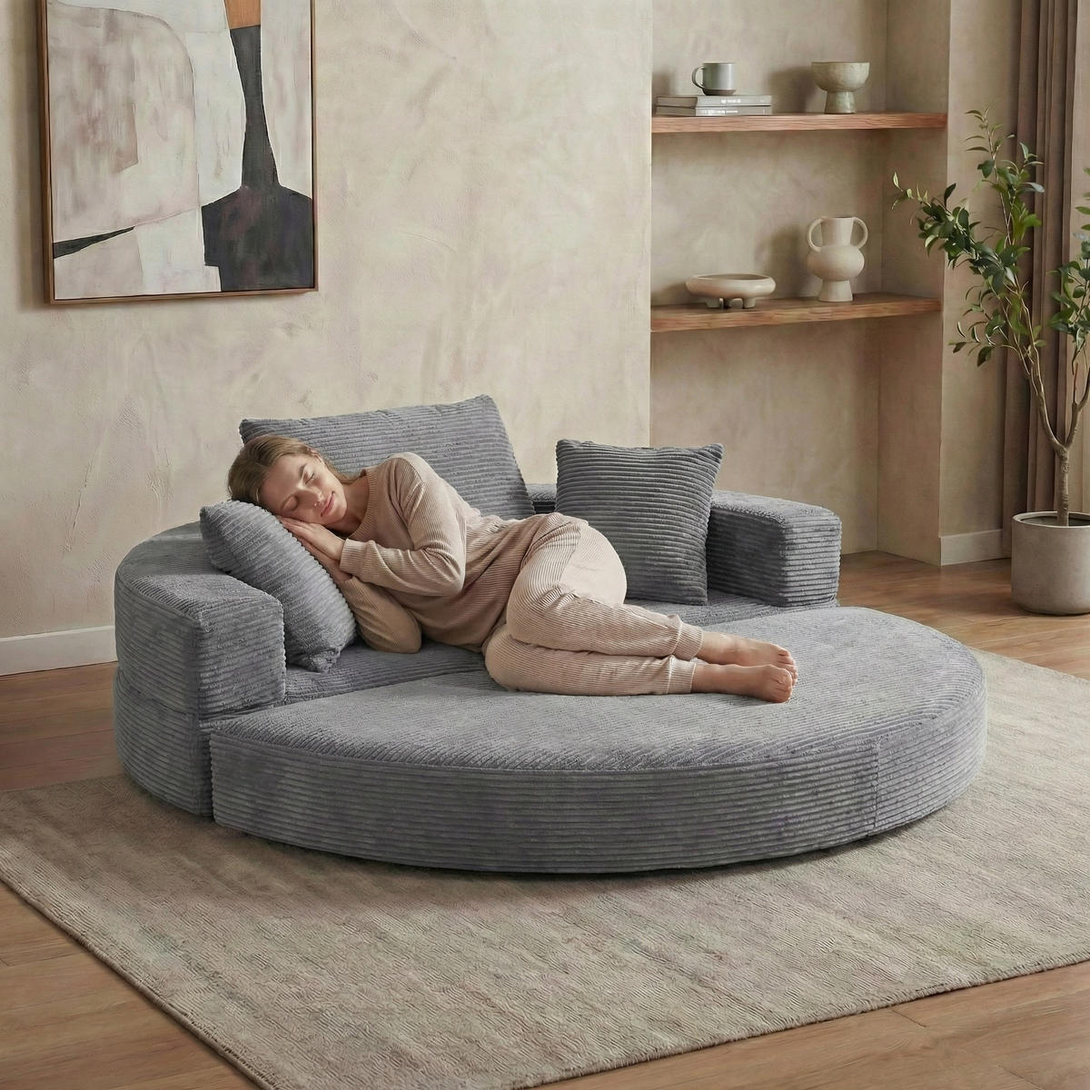 SCHLAFSOFA Loungesofa,Relaxsessel mit Schlaffunktion,klappbar,Cord,Grau - Grau, Textil (173/40/176cm) - LVHOM