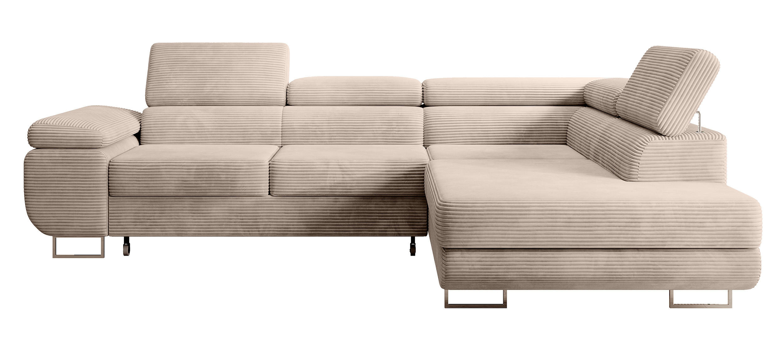 ECKSOFA Stevil Dunkelbeige Cordbezug - Silberfarben/Mokka, Textil/Metall (275/203cm) - Selsey