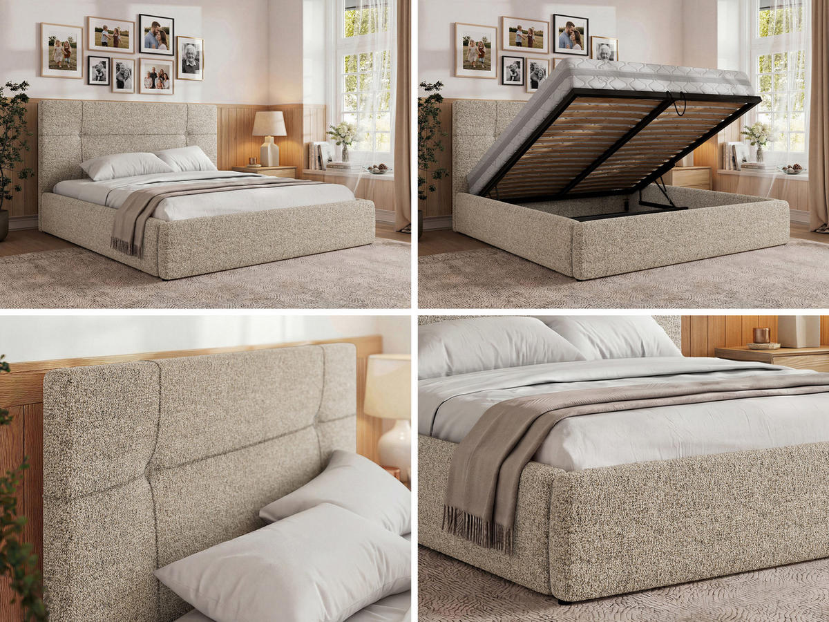 ČALÚNENÁ POSTEĽ CALERIO CLASSIC 140/200 - Béžová Štruktúrovaná látka - Matrac Pocket - čierna/béžová, textil/plast (140/200cm) - MKS
