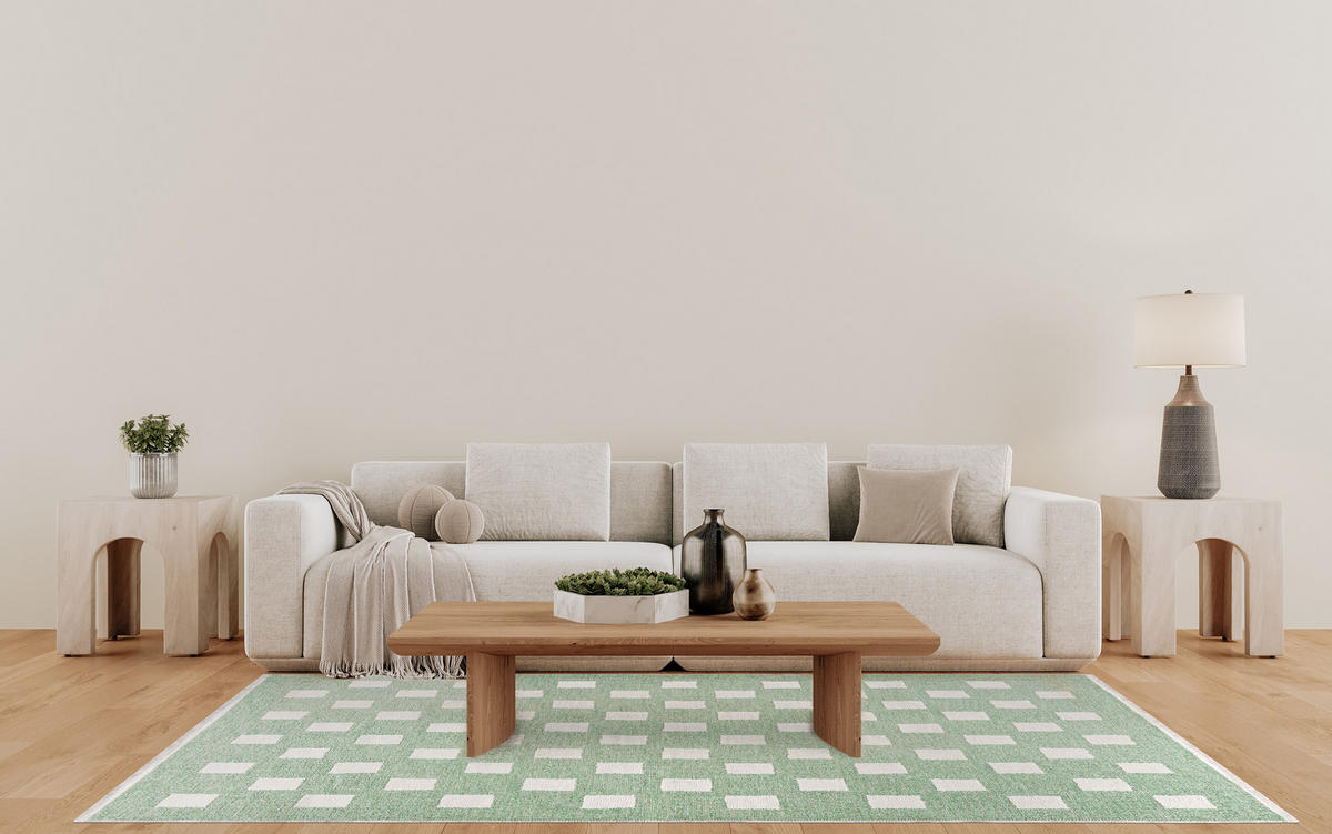 TEPPICH Zweiseitiger Weiß Modern Geometrisch - Kurzflor Rechteckig Weich - Ecru Grün - 200 x 300 cm - Creme/Hellgrün, Textil (200/300cm) - Mazovia