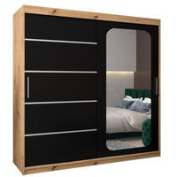 SCHWEBETÜRENSCHRANK 200/200/62 2-türig - Silberfarben/Schwarz, Holz/Kunststoff (200/200/62cm) - Abiks Möbel