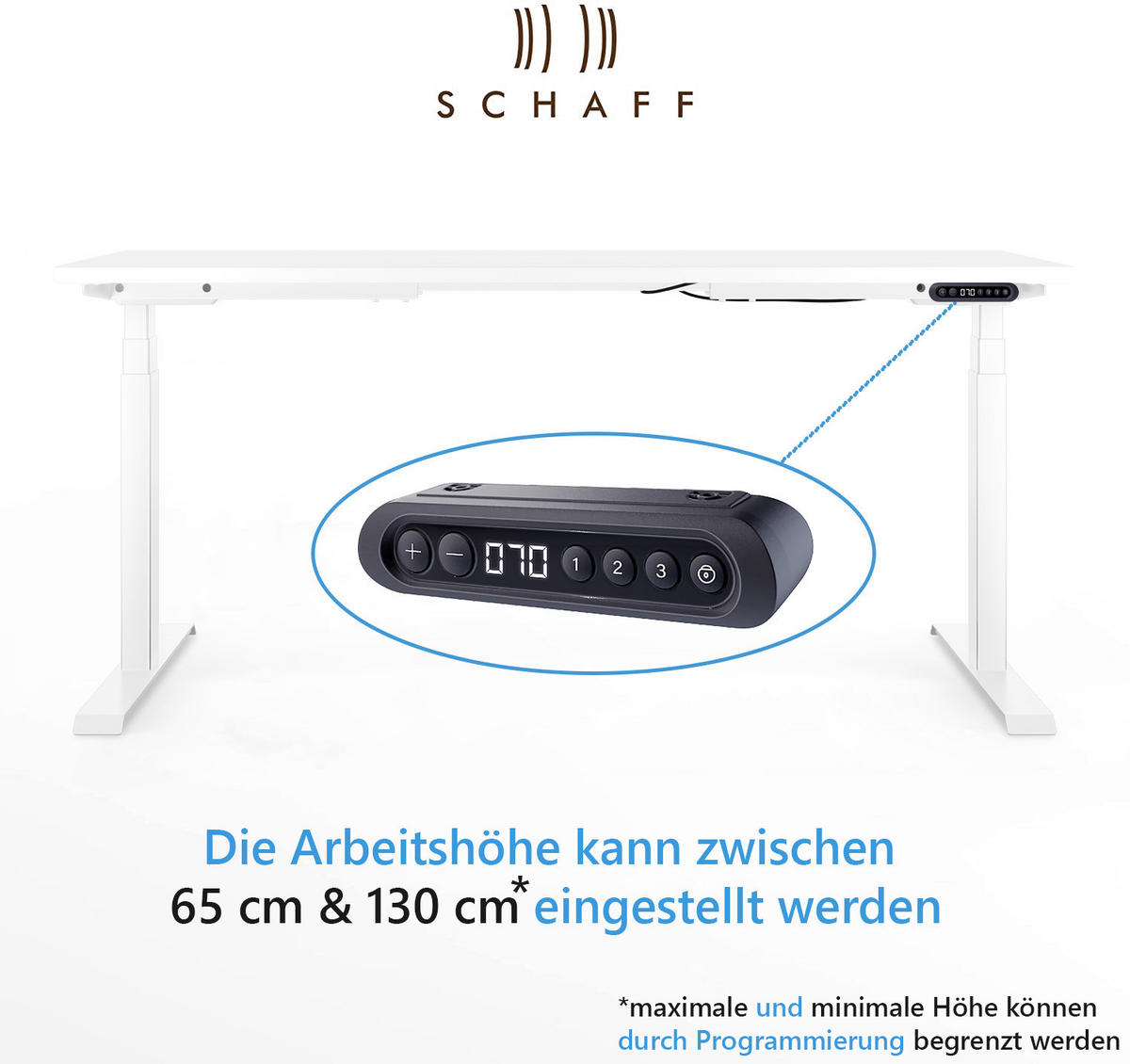 SCHREIBTISCH elektrisch höhenverstellbar REC 160x60 cm - Weiß, Metall (60/160/65cm) - Schaff