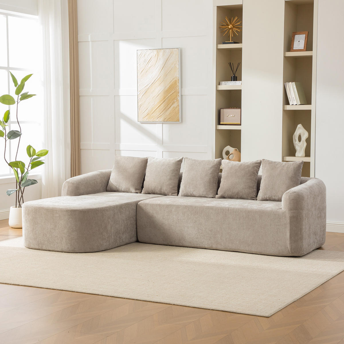 ECKSOFA Chenille Grau mit Kissen - Grau, Textil (270/172cm) - WISHDOR